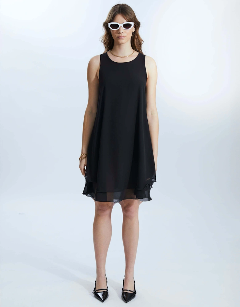 Sleeveless Wave Hem Dress Black