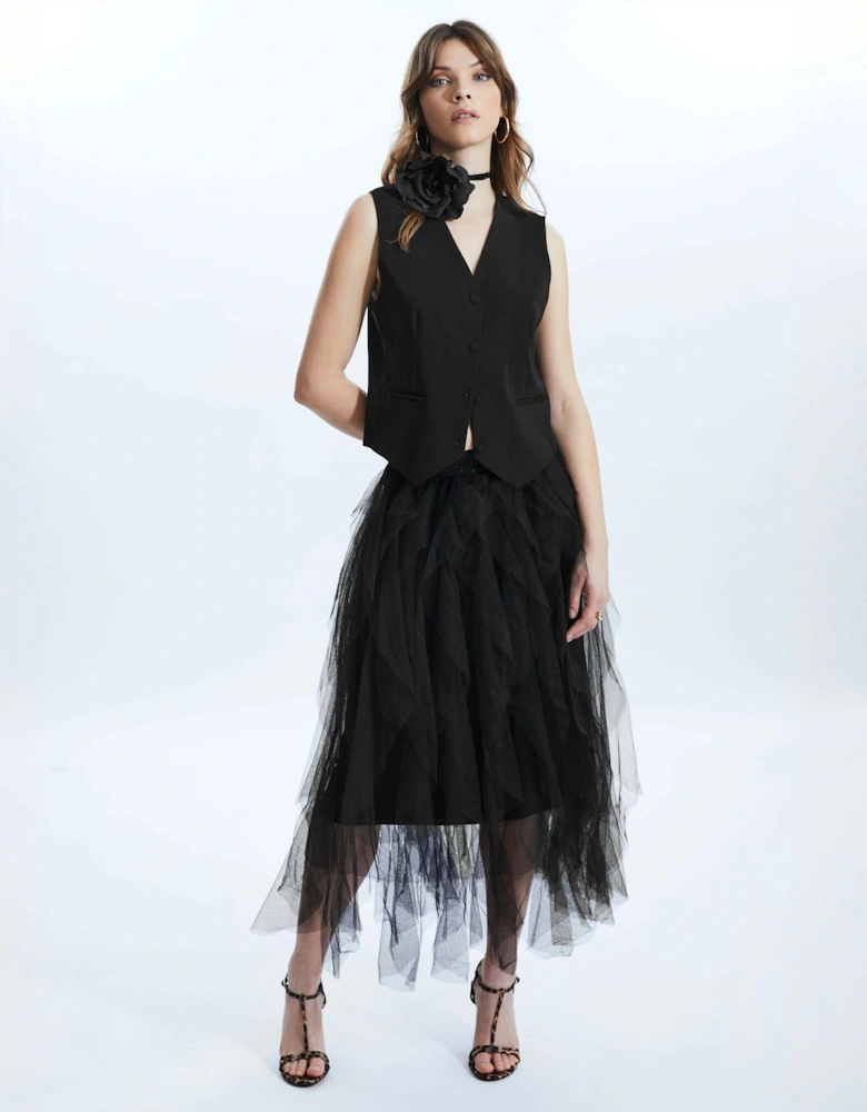 Organza Ruffled Skirt Black