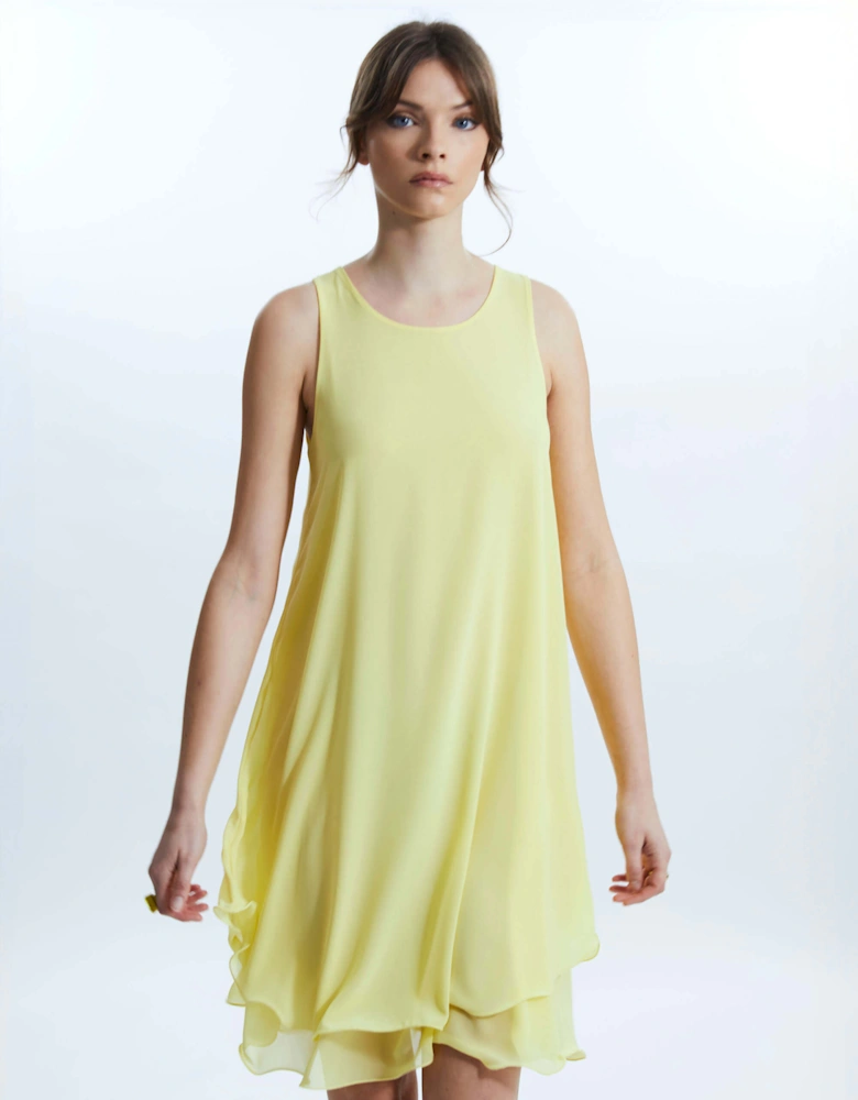 Sleeveless Wave Hem Dress Yellow