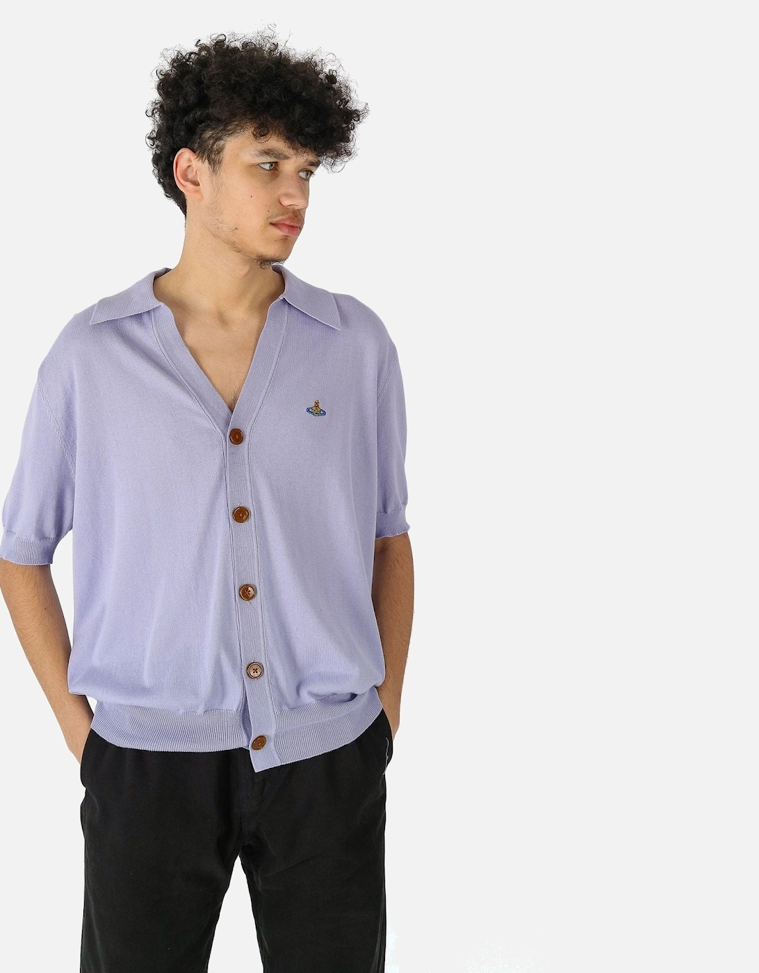 Button Through Lavender Polo Cardigan