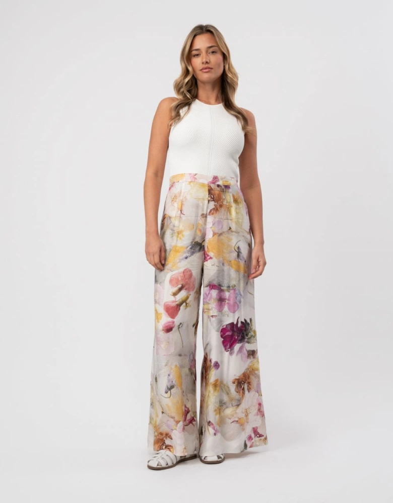 Tirsso Womens Floral Wide Leg Jumpsuit With Knit Bodice