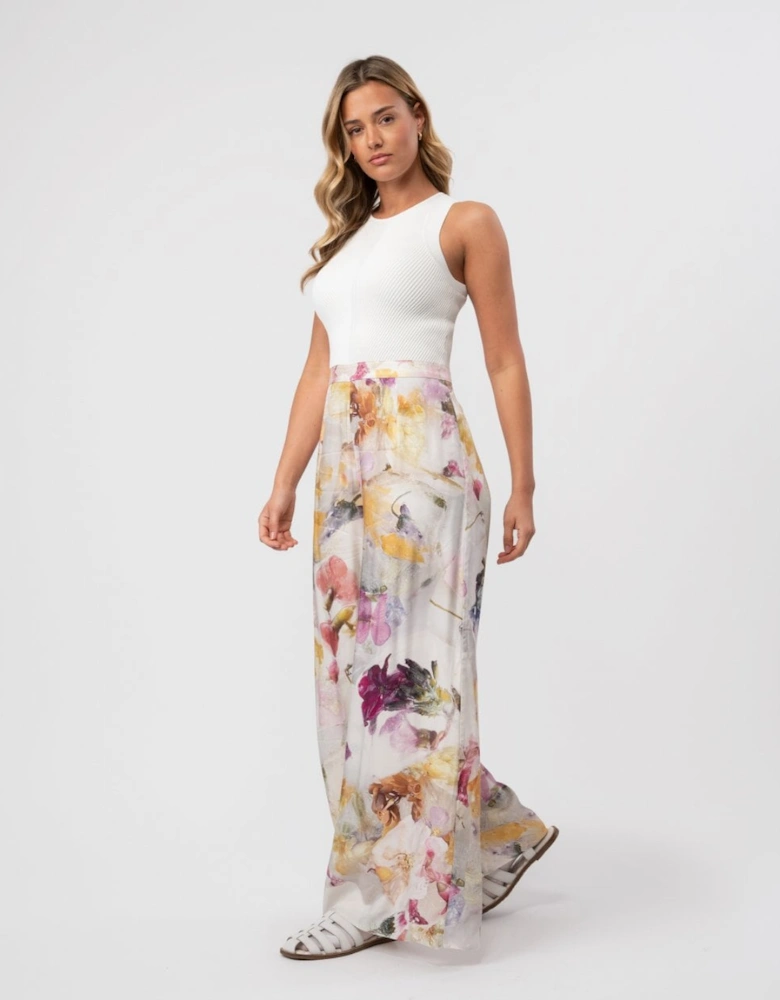 Tirsso Womens Floral Wide Leg Jumpsuit With Knit Bodice