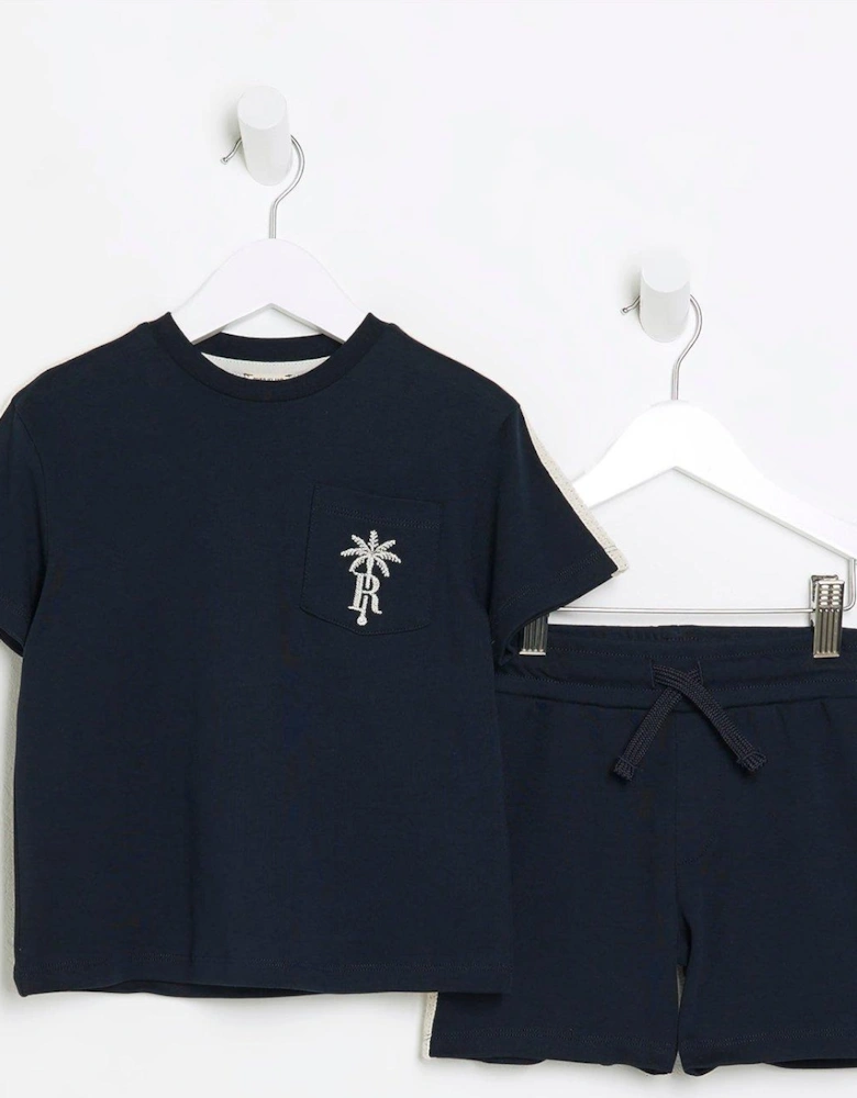 Mini Mini Boys Crochet T-shirt Set - Navy
