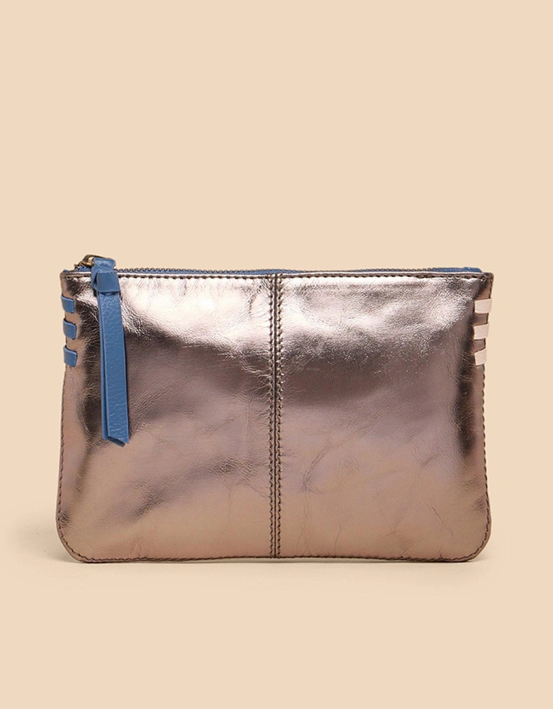 Leather Zip Top Pouch - Brown