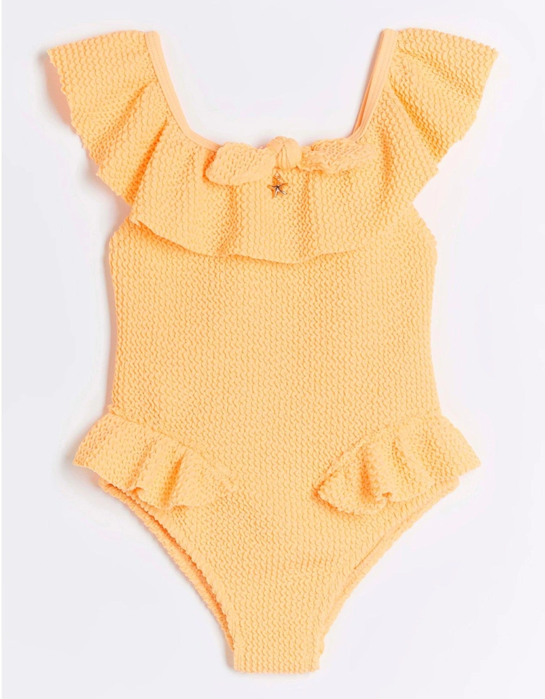 Mini Girls Textured Frill Swimsuit - Orange