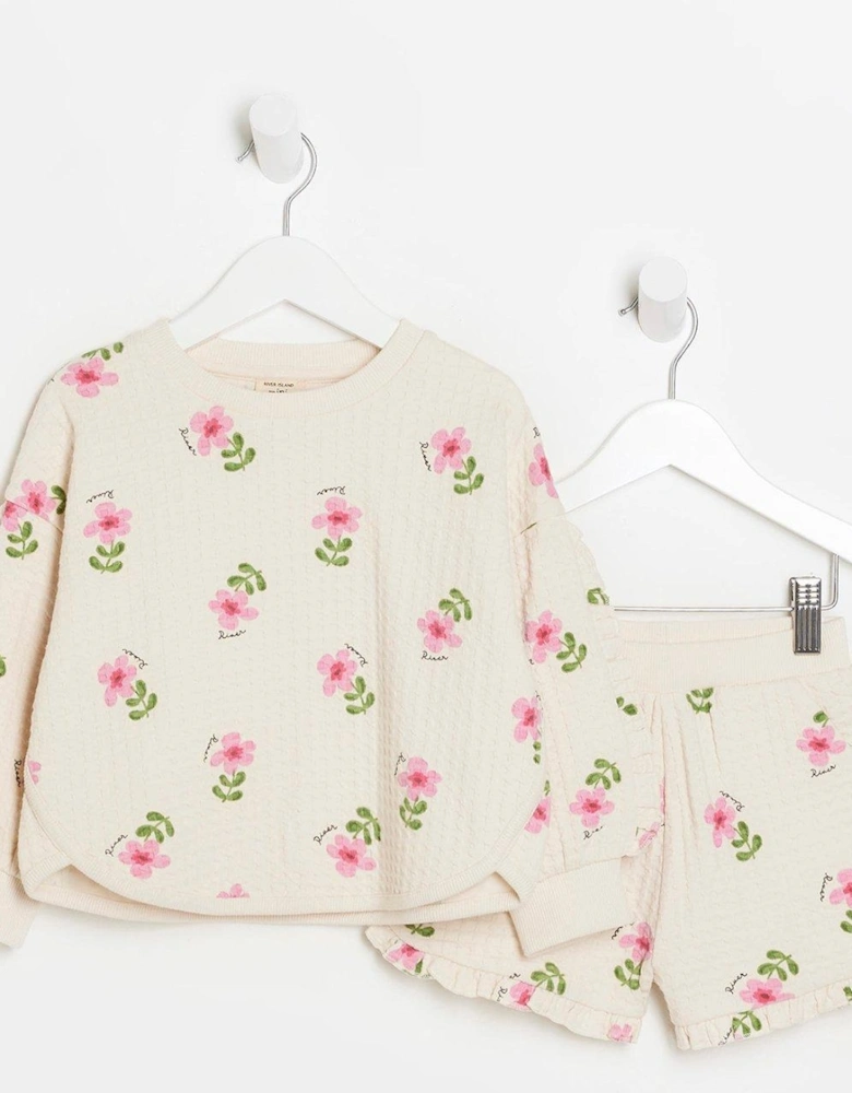 Mini Girls Floral Sweatshirt Set - Cream