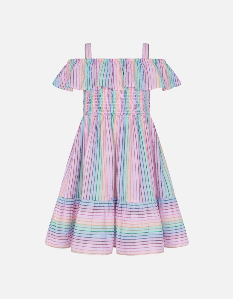 Girls Stripe Frill Beach Dress - Ivory