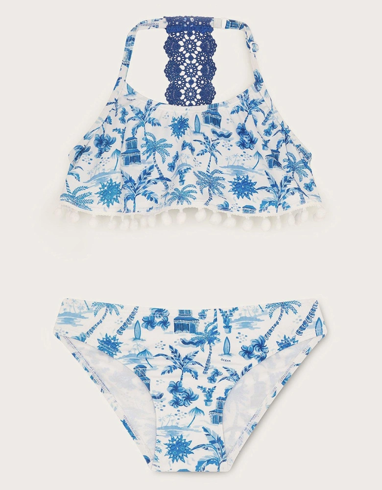 Girls Resort Print Bikini - Blue