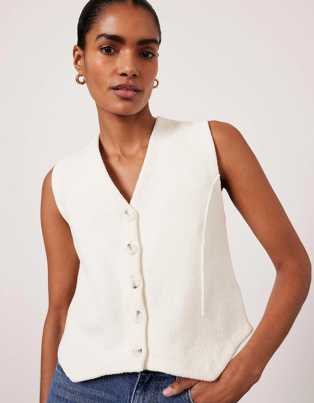 Ivory Knit Button Waistcoat, 2 of 1