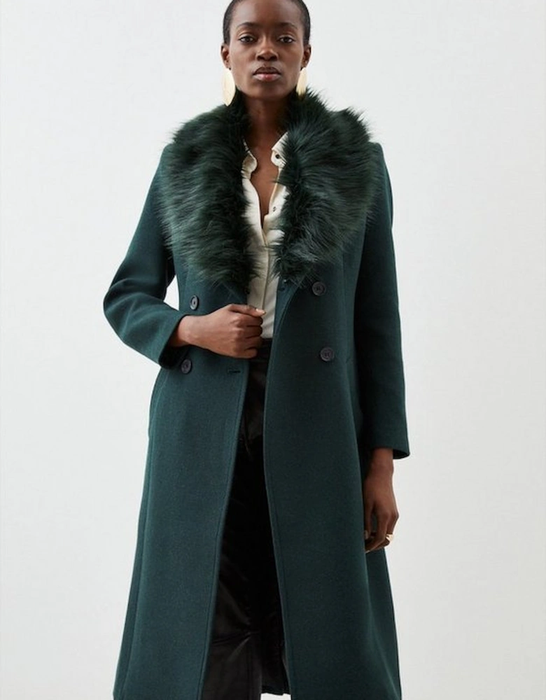 Italian Manteco Wool Blend Faux Fur Double Breasted Belted Midi Coat