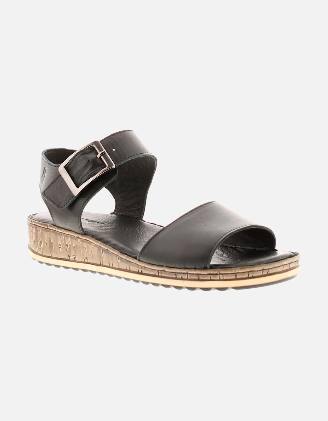 Womens Sandals Wedge Ellie Leather Buckle black UK Size, 6 of 5