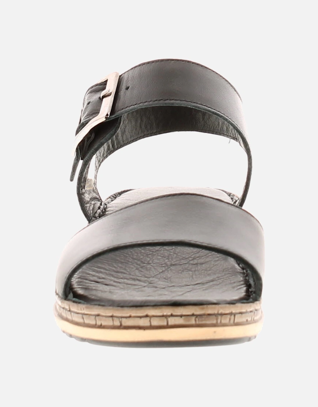 Womens Sandals Wedge Ellie Leather Buckle black UK Size