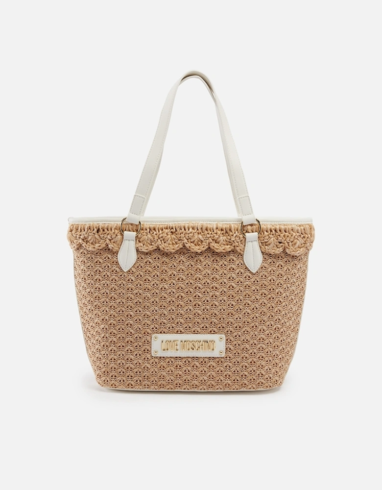 Summer Love Raffia and Faux Leather Tote Bag