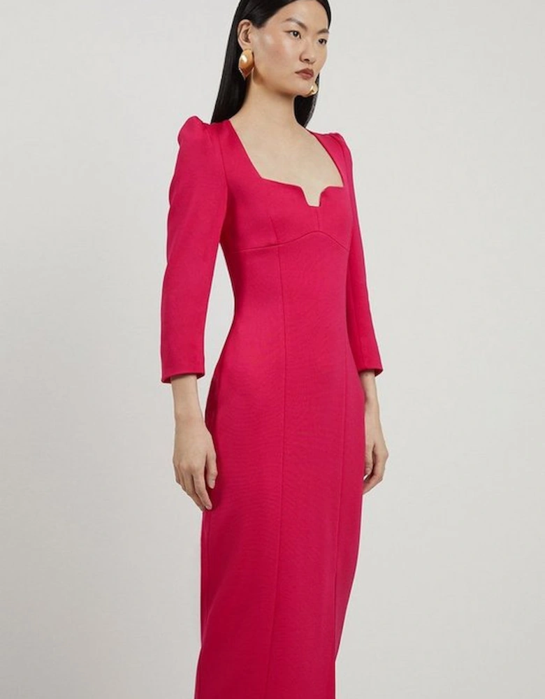 Italian Structured Stretch Sweetheart Neck Split Front Midaxi Dress