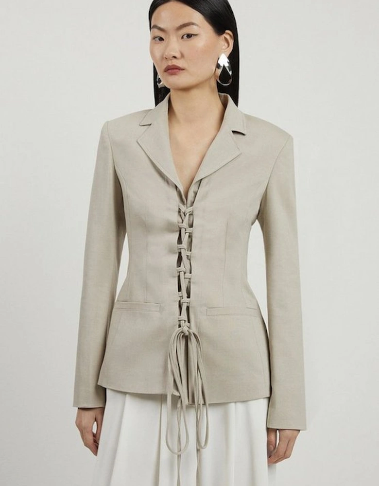 Corseted Tie Detail Front Tailored Longline Blazer