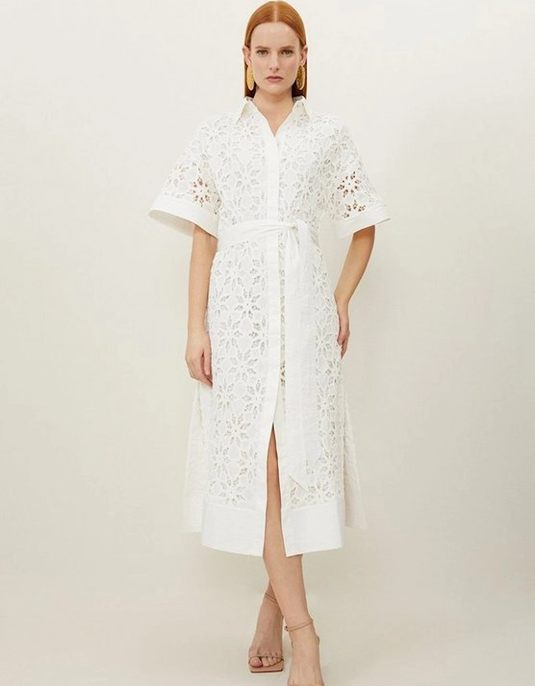 Crafted Cotton Embroidery Woven Shirt Maxi Dress, 5 of 4