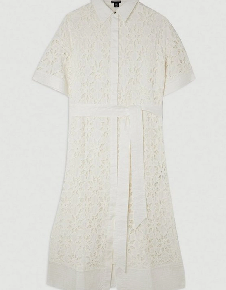Crafted Cotton Embroidery Woven Shirt Maxi Dress