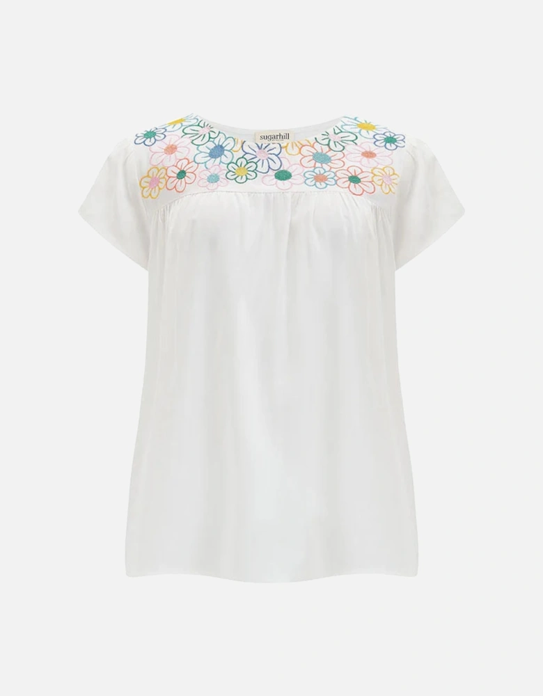 Brook Tunic Top Off-White Rainbow Flowers