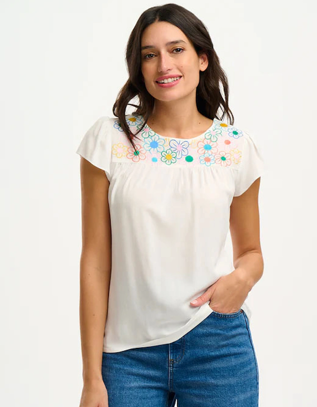 Brook Tunic Top Off-White Rainbow Flowers, 10 of 9