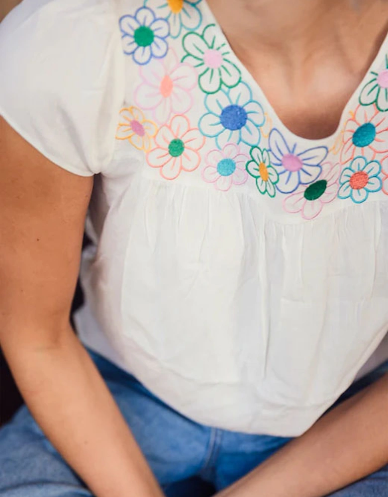 Brook Tunic Top Off-White Rainbow Flowers