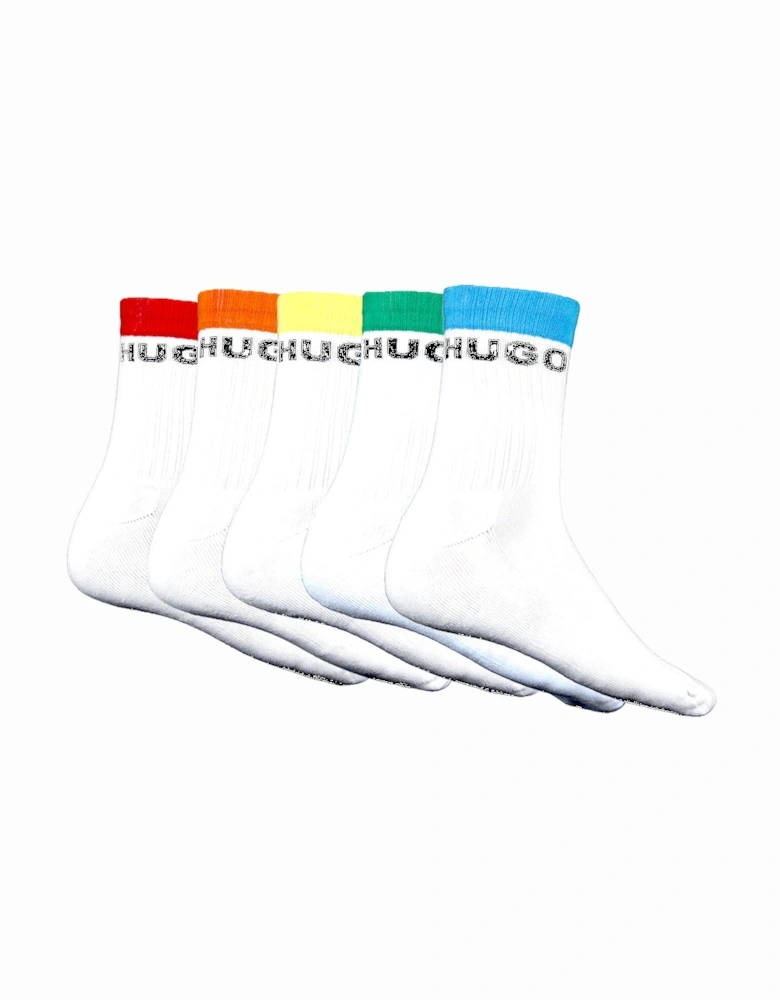 5-Pack Rainbow Logo Sports Socks, White