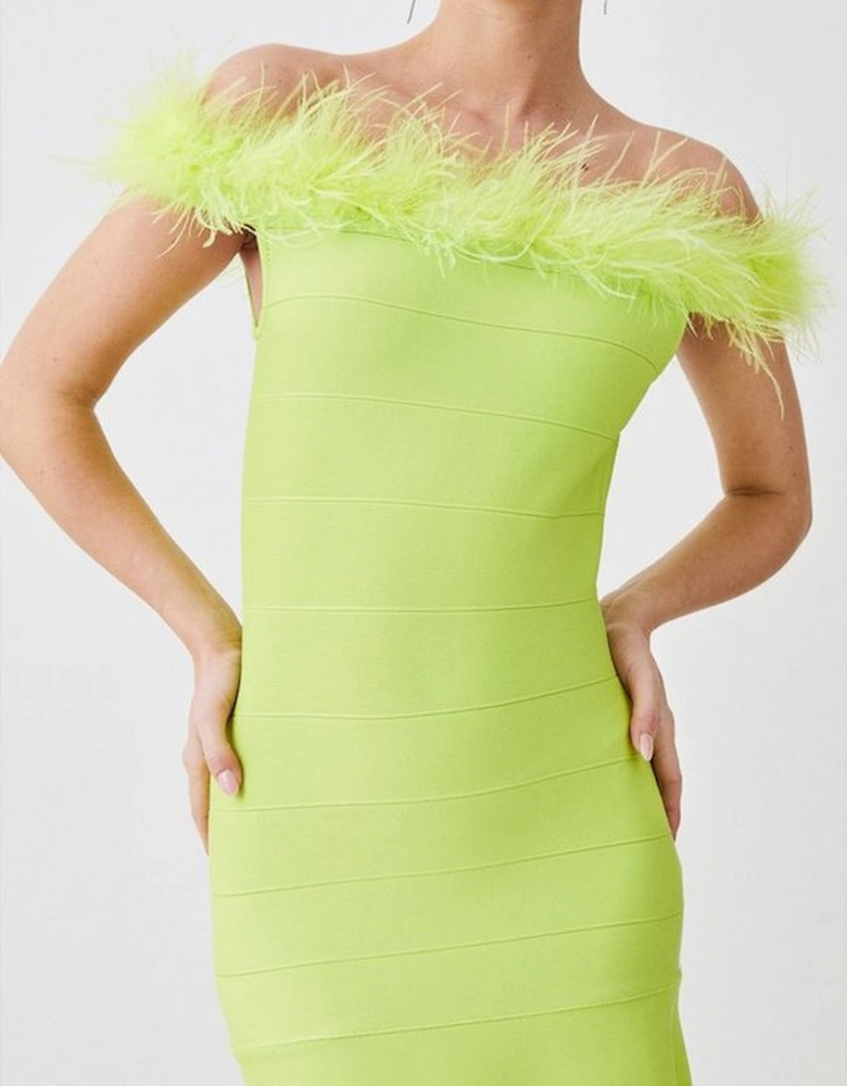 Petite Feather Detail Bandage Bardot Midaxi Dress