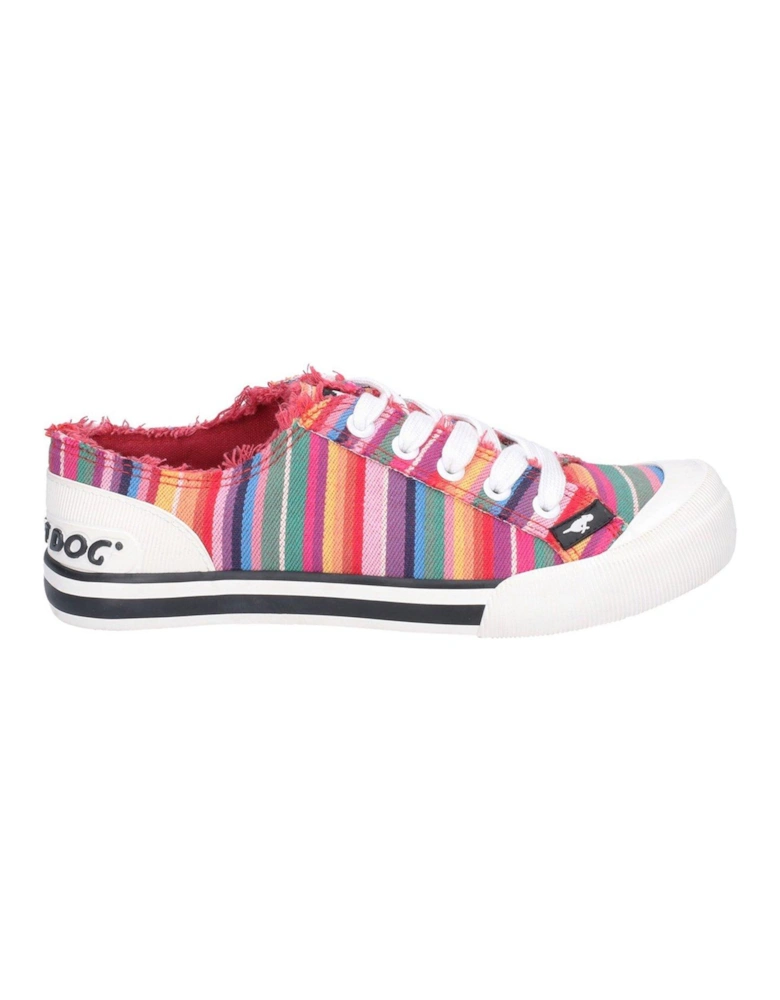 Jazzin Eden Rainbow Stripe Plimsolls - Red Multi