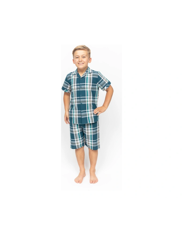 Boys Cove Check Shorty Pyjamas - Teal