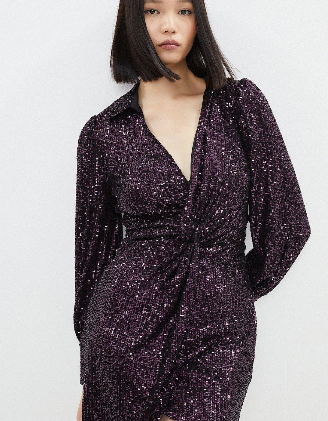 Sequin Mini Dress With Collar, 5 of 4