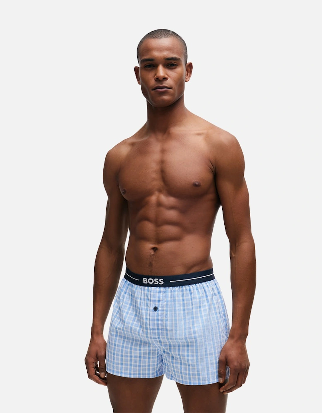 2-Pack Check & Stripe Boxer Shorts, Sky Blue