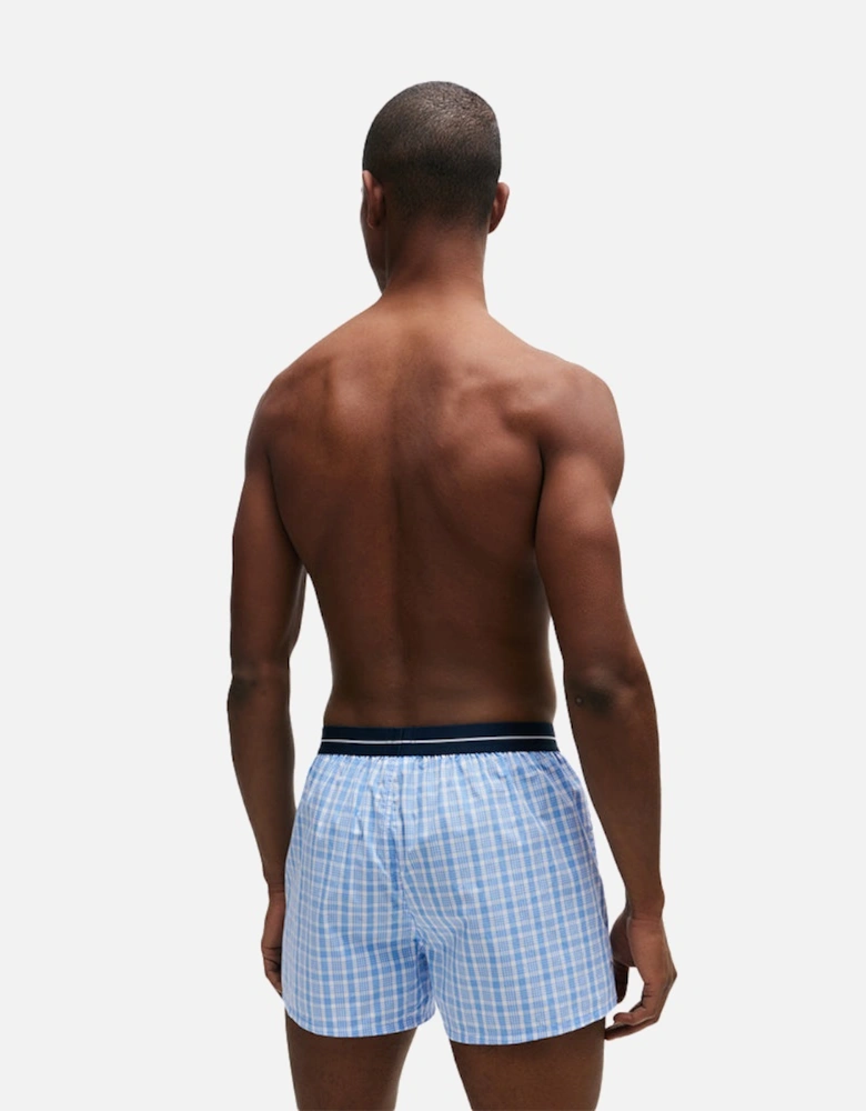 2-Pack Check & Stripe Boxer Shorts, Sky Blue