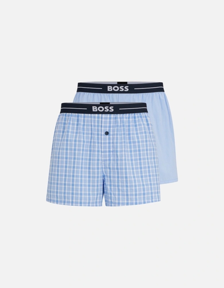 2-Pack Check & Stripe Boxer Shorts, Sky Blue