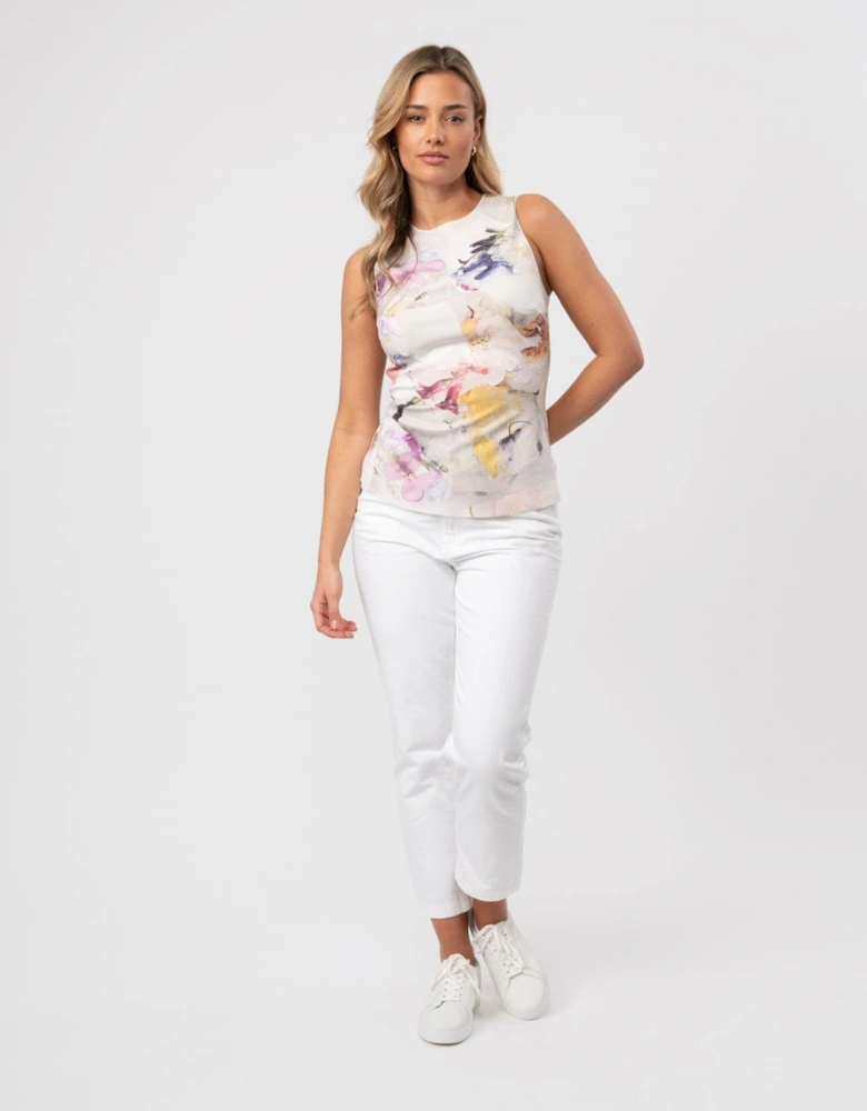Aimley Womens Stitch Detail Printed Racer Top