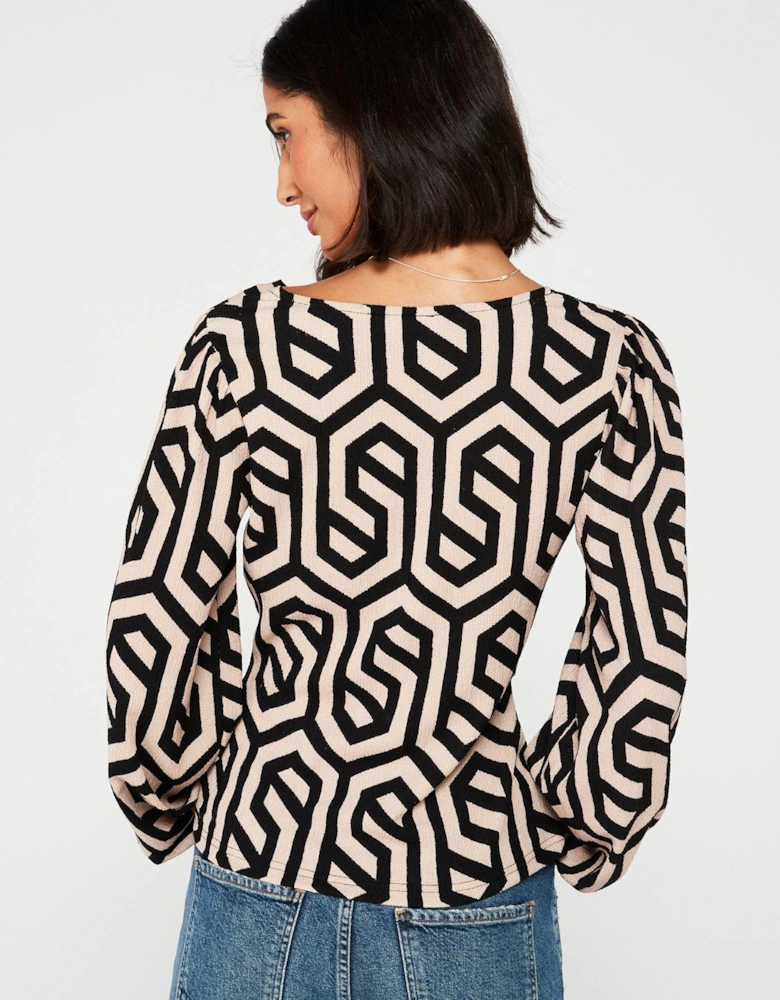 Long Sleeve Knot Front Top - Cream