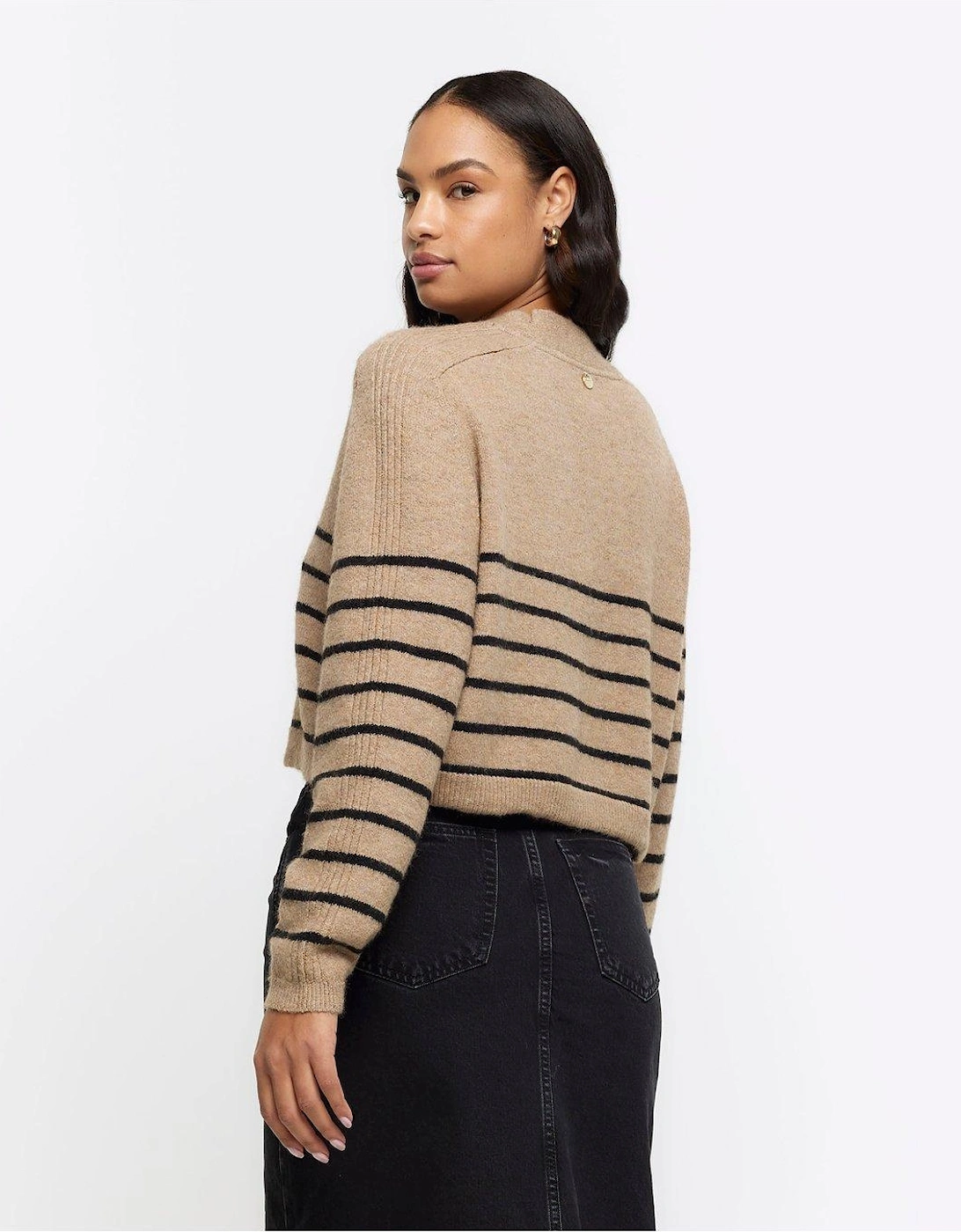 Cropped Knit Cardigan - Light Brown
