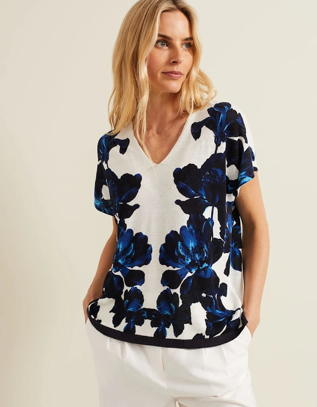 Mia Floral Print Linen Knit Top, 7 of 6