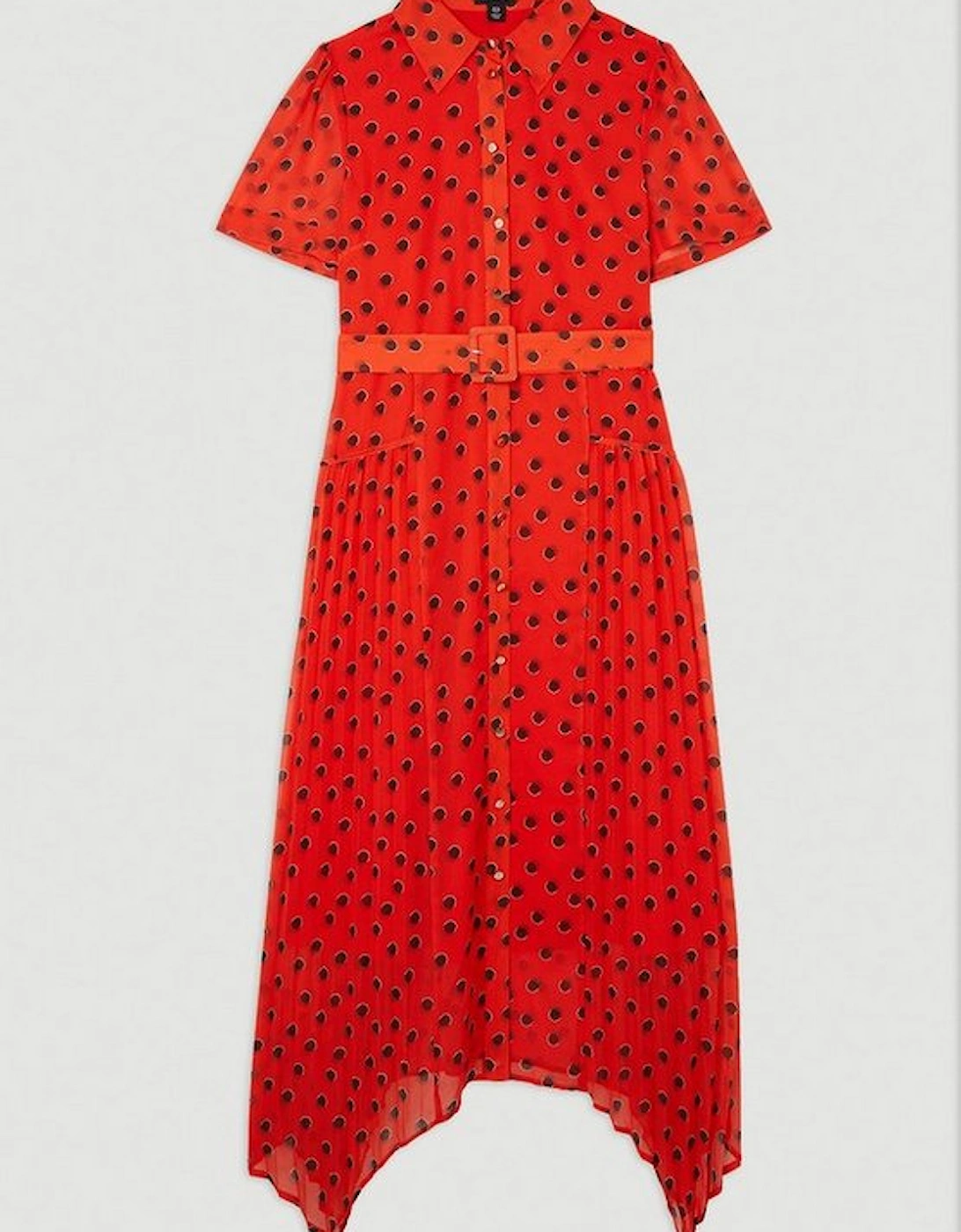Spot Print Pleated Georgette Woven Shirt Midi Dress