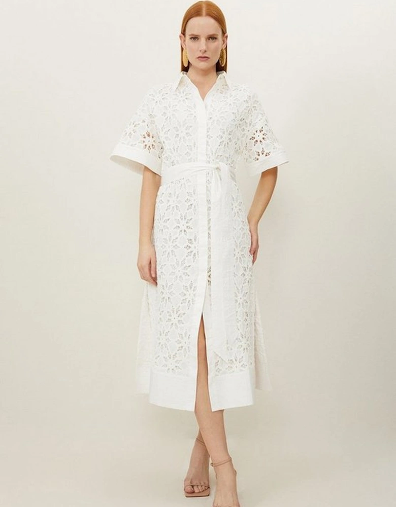 Petite Crafted Cotton Embroidery Woven Shirt Maxi Dress