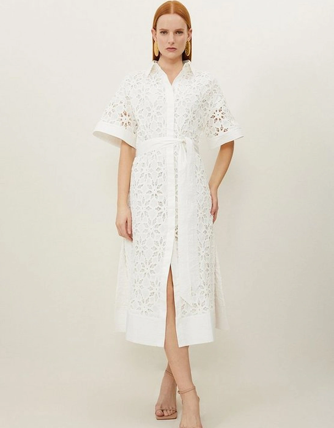 Petite Crafted Cotton Embroidery Woven Shirt Maxi Dress, 4 of 3