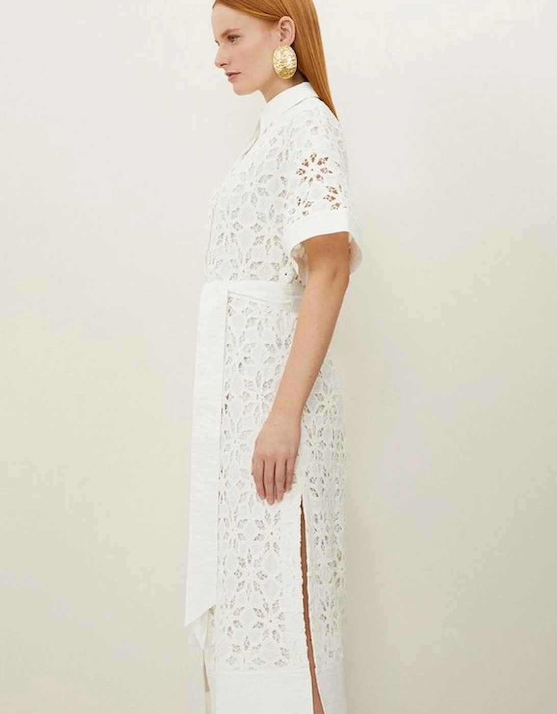 Petite Crafted Cotton Embroidery Woven Shirt Maxi Dress