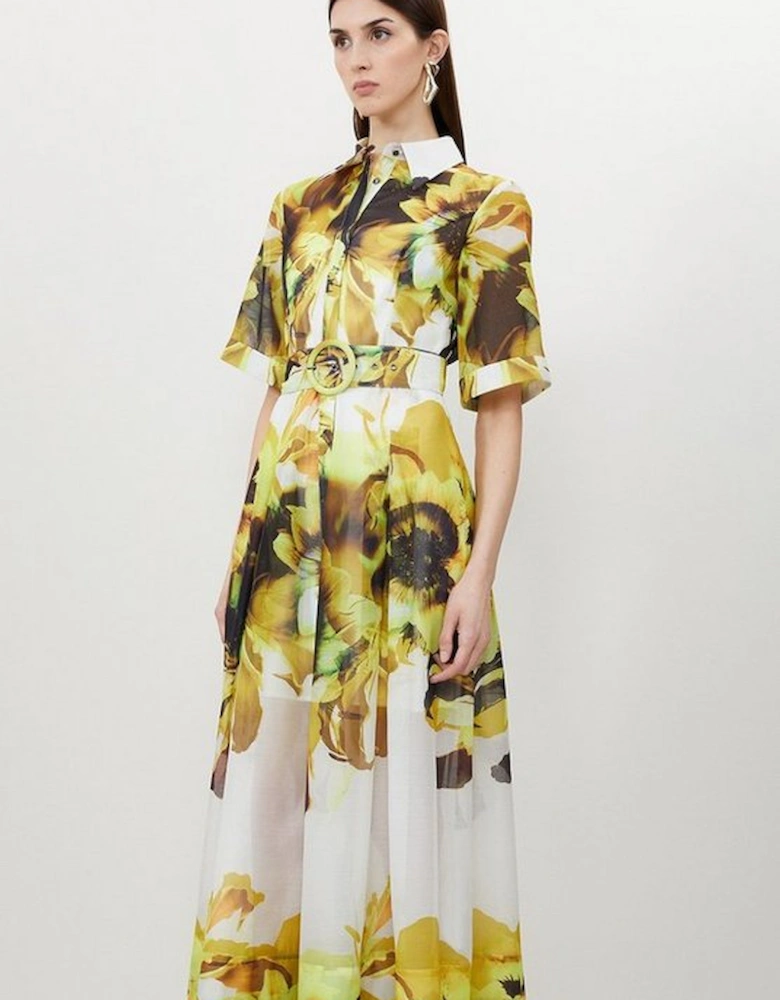 Petite Photographic Floral Organdie Midaxi Shirt Dress