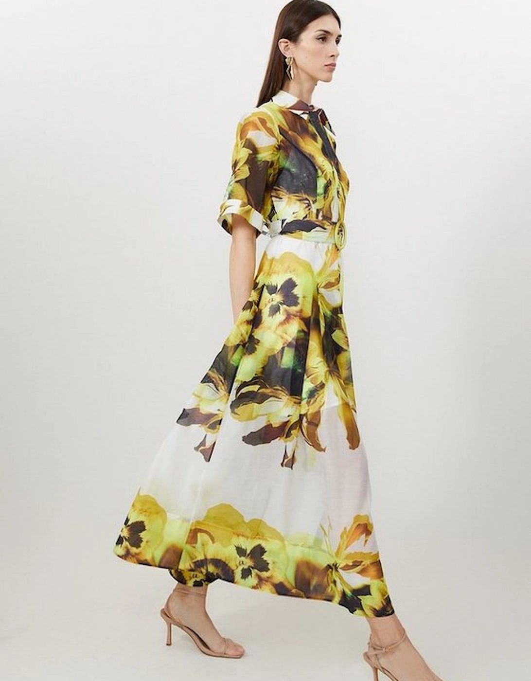 Photographic Floral Organdie Midaxi Shirt Dress, 5 of 4