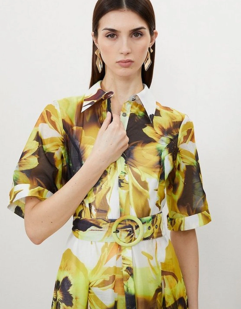 Photographic Floral Organdie Midaxi Shirt Dress