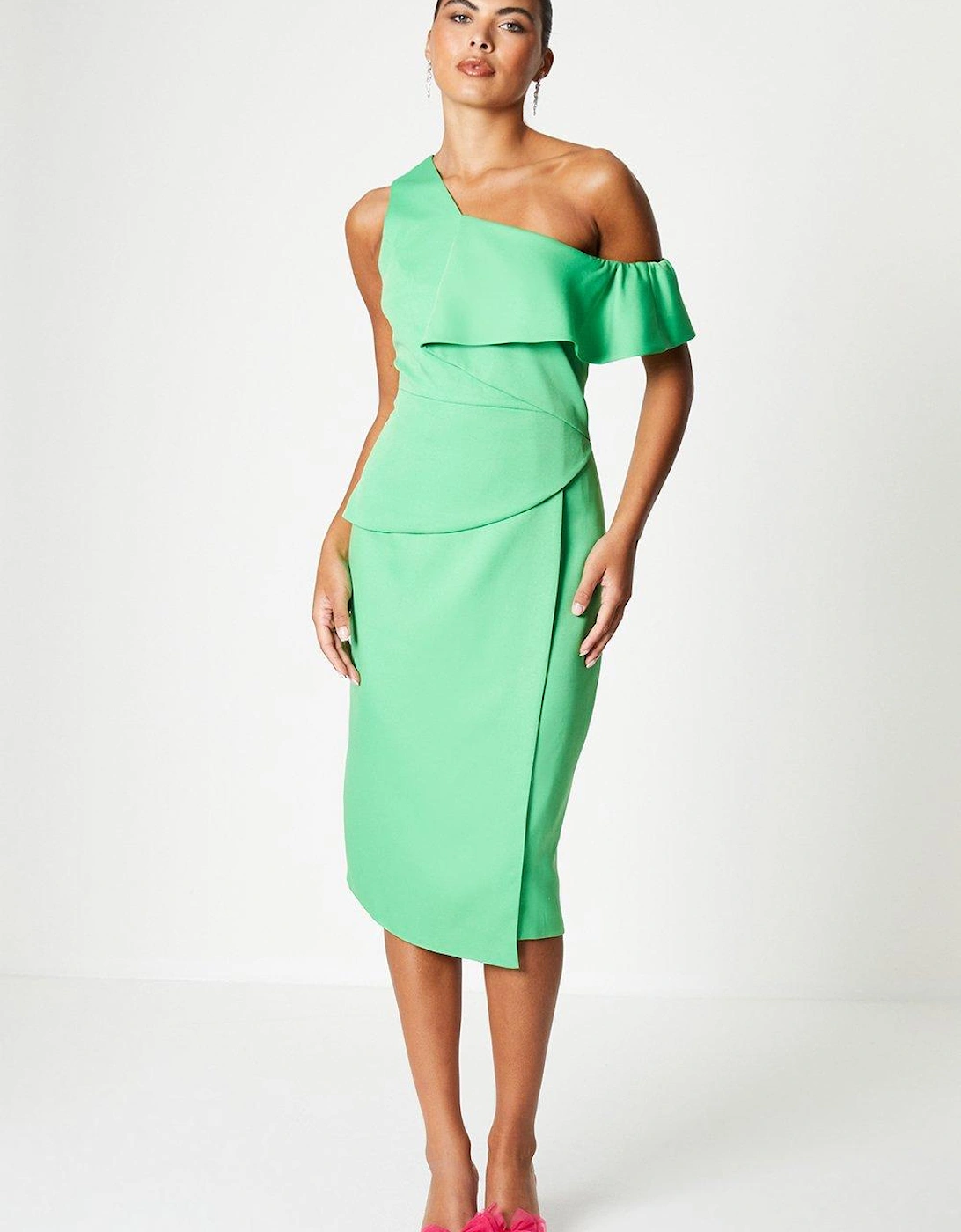 Crepe Fallen Shoulder Fold Layer Dress, 5 of 4