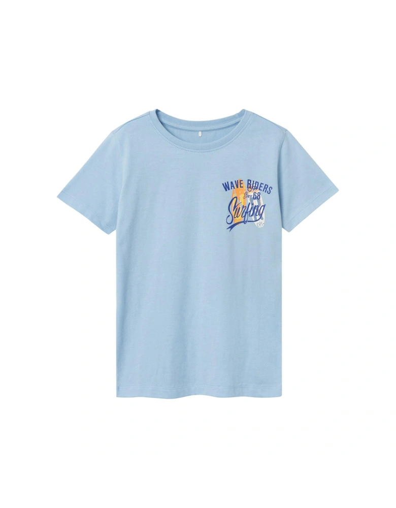 Boys Surf Back Print Short Sleeve Tshirt - Chambray Blue