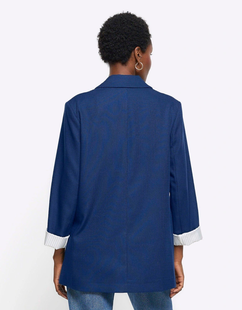 Relaxed Roll Sleeve Blazer - Navy