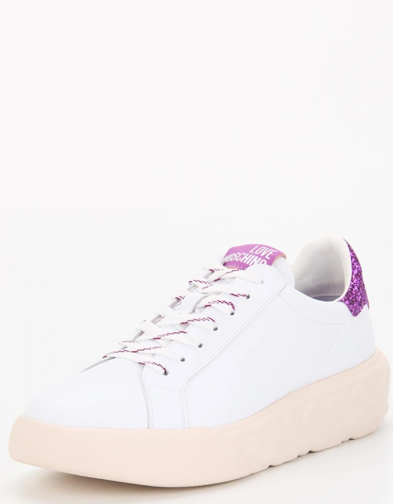 Glitter Heel Tab Chunky Trainer - White/purple 10b