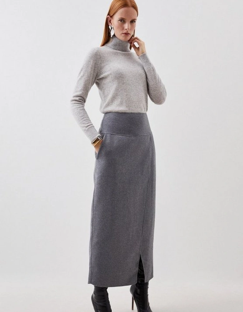 Tailored Double Faced Wool Blend Maxi Skirt