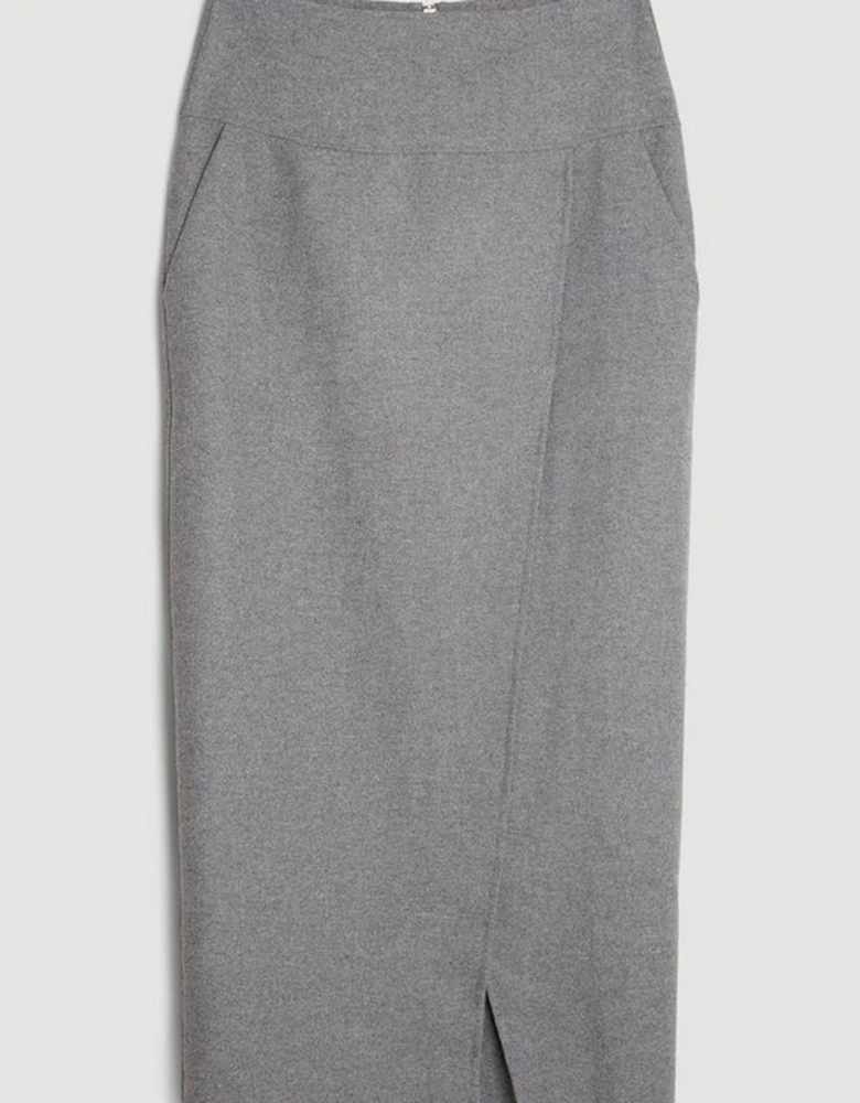 Tailored Double Faced Wool Blend Maxi Skirt