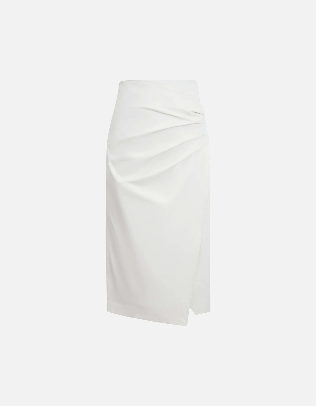 Faux Leather Side Ruched Skirt Cream